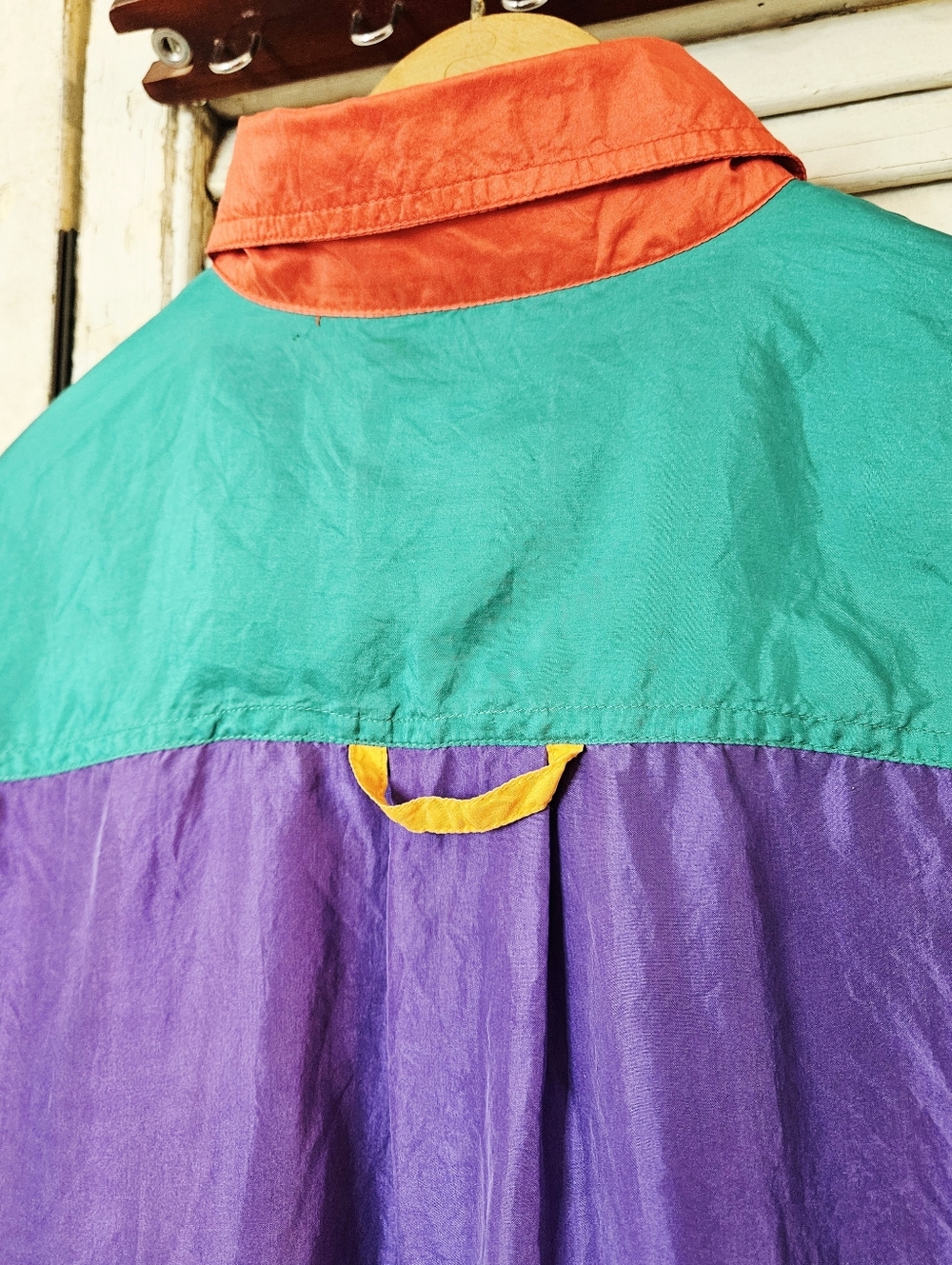 Vintage 90s 100% Silk Colourblock Blouse Red, Purple, Yellow Small *flaws* - Picture 9 of 16